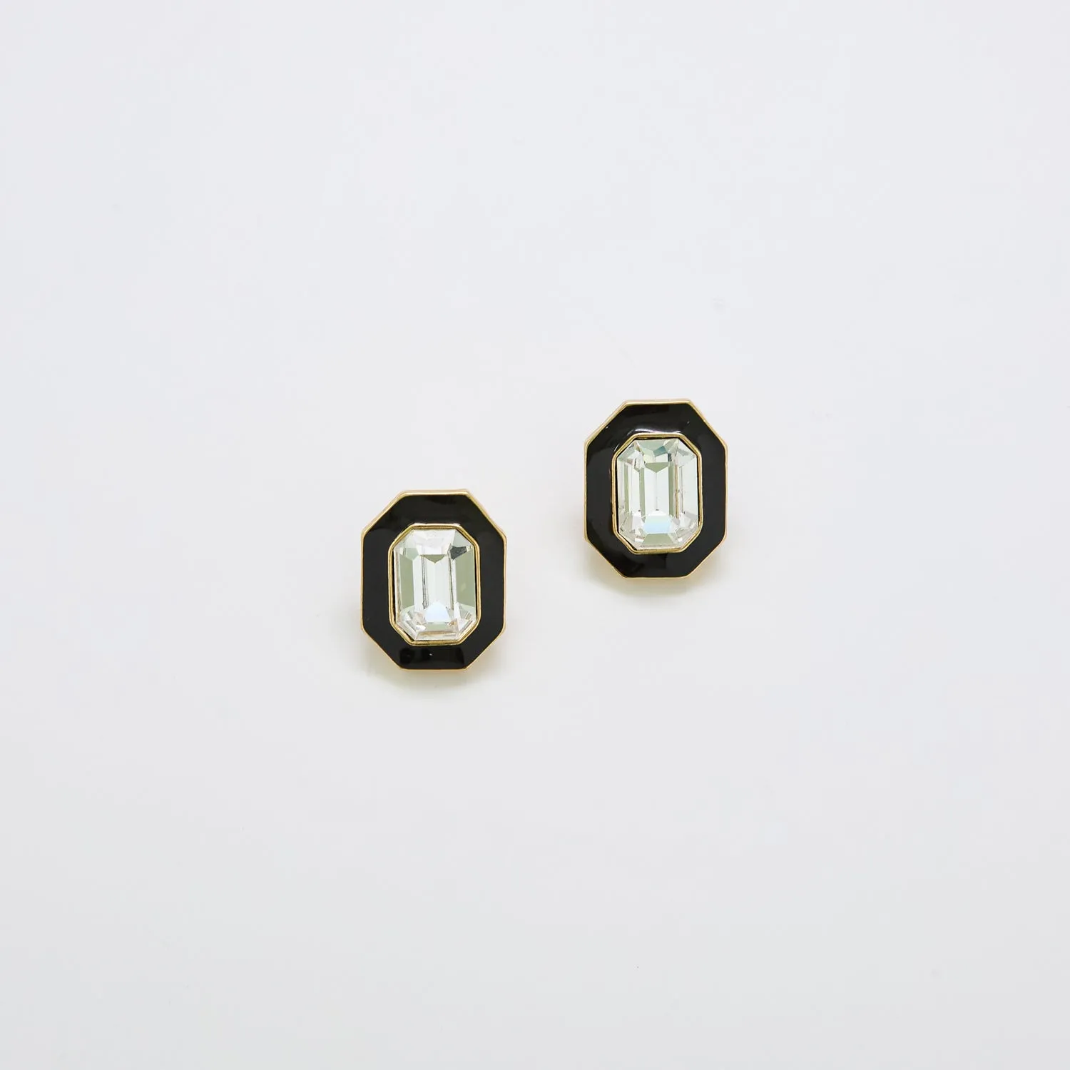 Vintage Pave Black and Gold Trifari Emerald Earrings