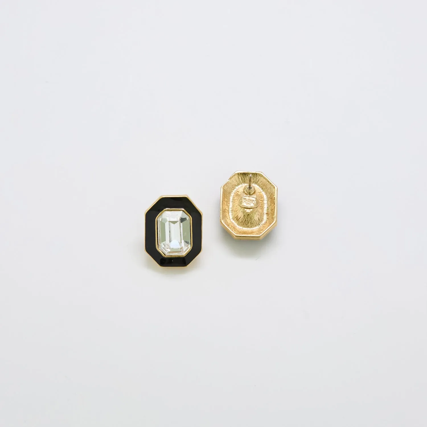 Vintage Pave Black and Gold Trifari Emerald Earrings