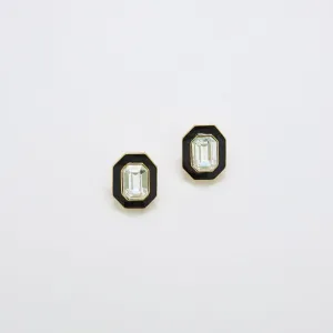 Vintage Pave Black and Gold Trifari Emerald Earrings