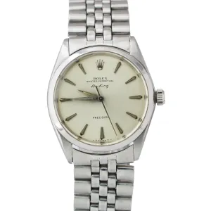 Vintage Rolex Air King Silver Patina Stainless 34mm Jubilee Automatic Watch 5500