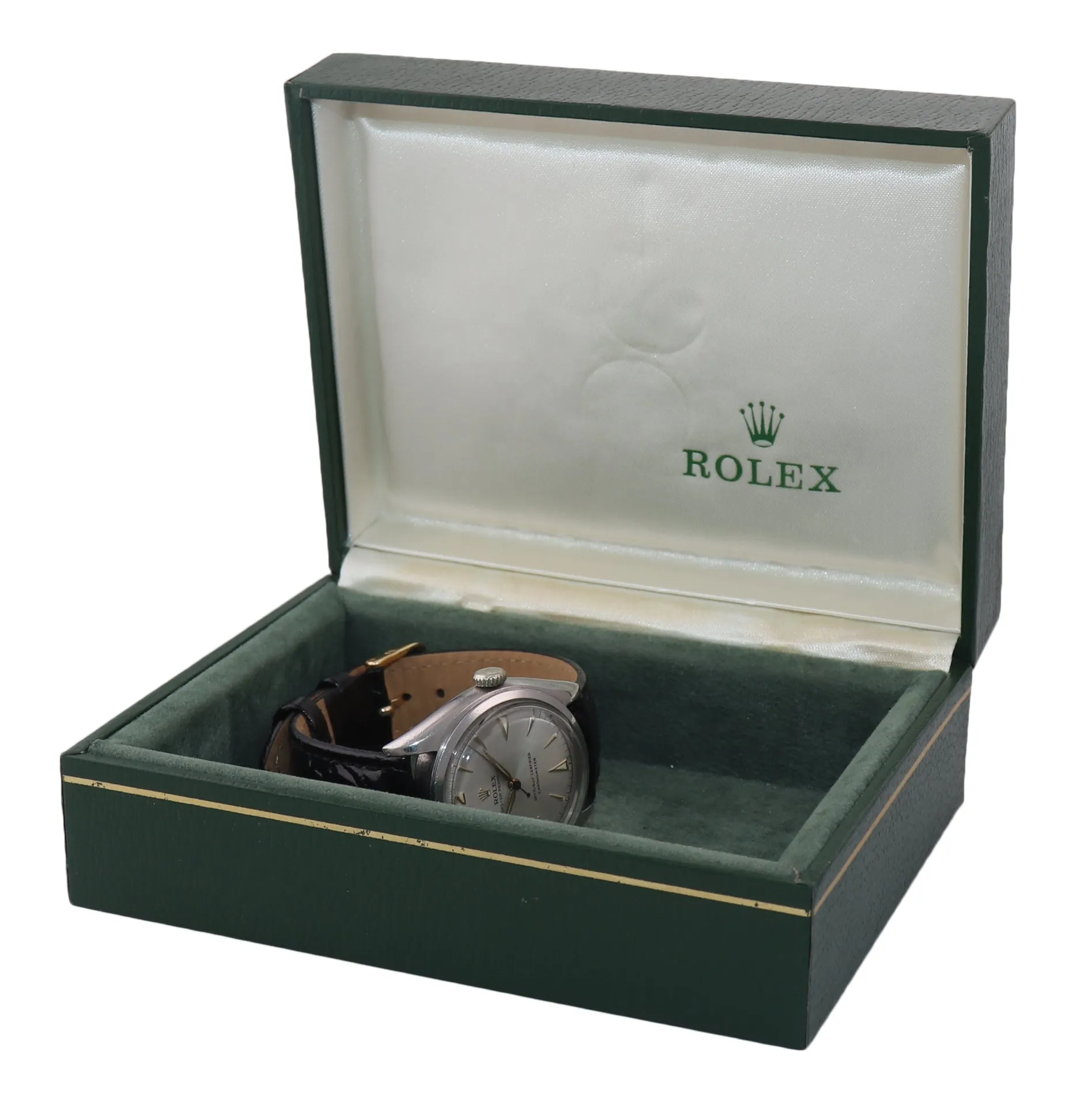 VTG Rolex Oyster Perpetual Steel Semi Bubbleback 6084 34mm Silver Dial Watch