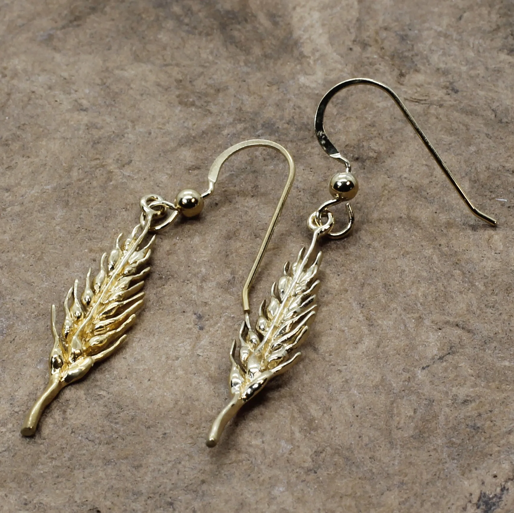 Wheat Head Dangle Earrings in 14kt Yellow Gold Vermeil
