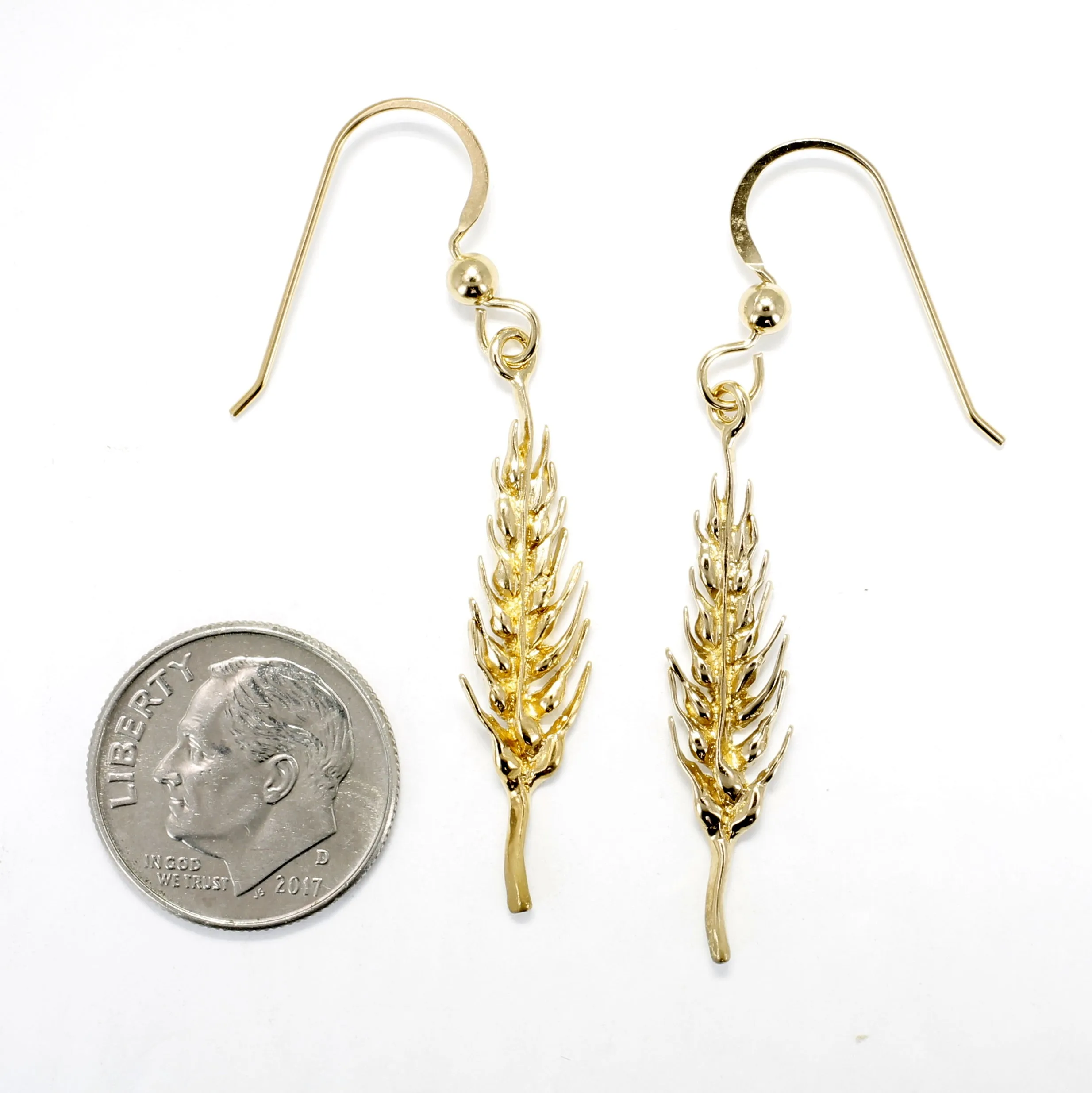 Wheat Head Dangle Earrings in 14kt Yellow Gold Vermeil