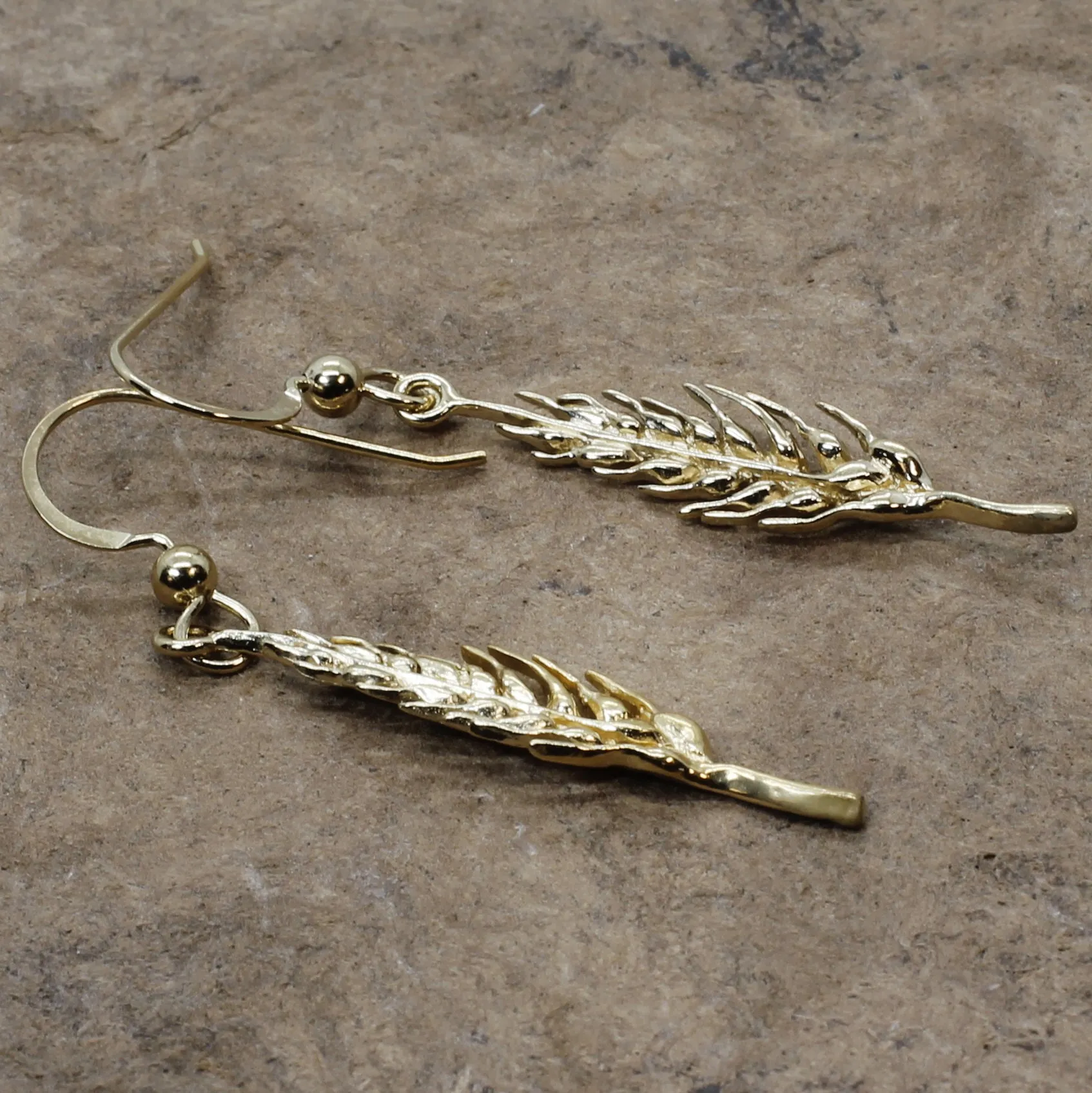 Wheat Head Dangle Earrings in 14kt Yellow Gold Vermeil