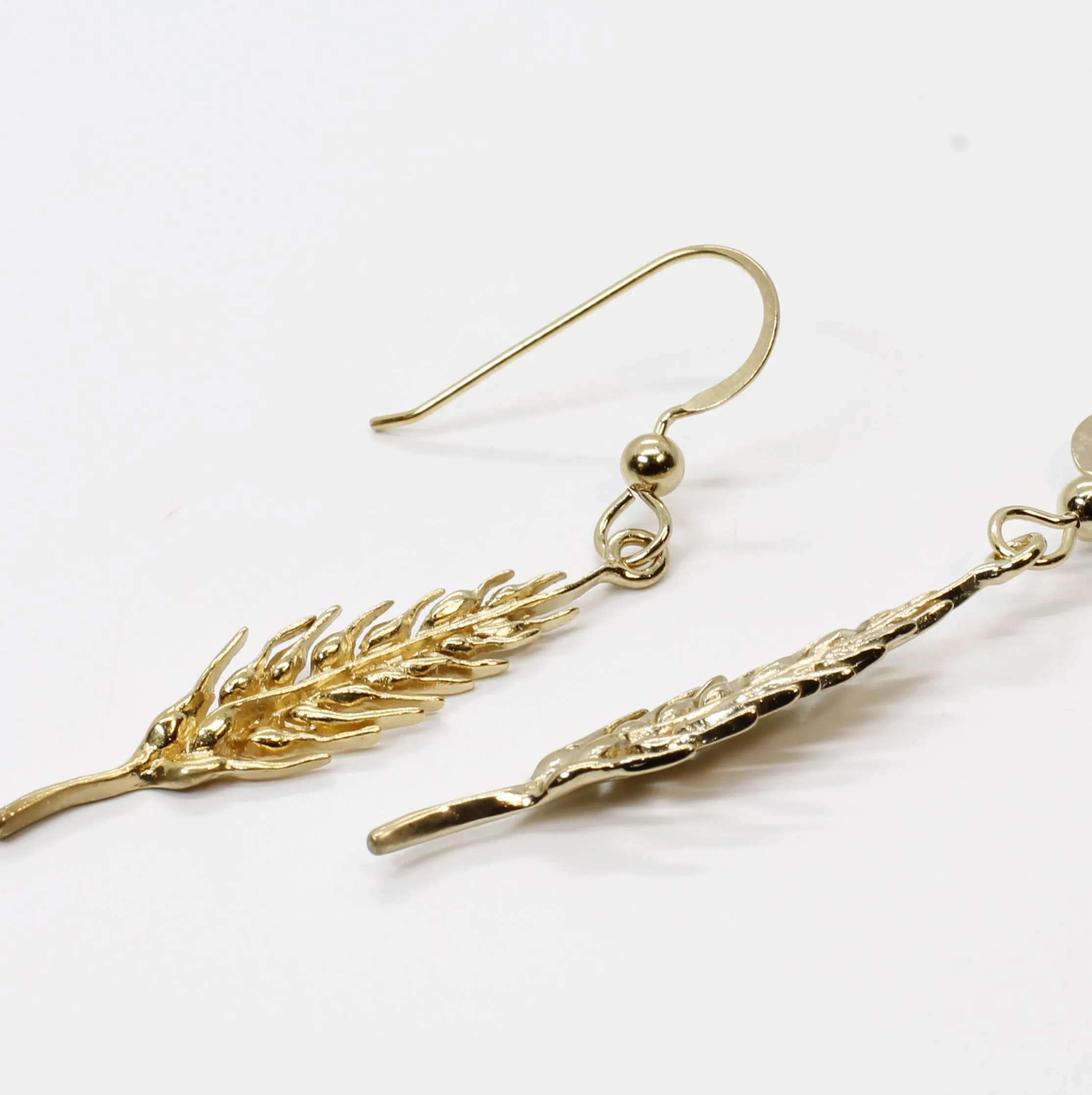 Wheat Head Dangle Earrings in 14kt Yellow Gold Vermeil