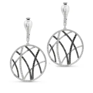 White and Black Diamond Bamboo Forest Circle Drop Earrings