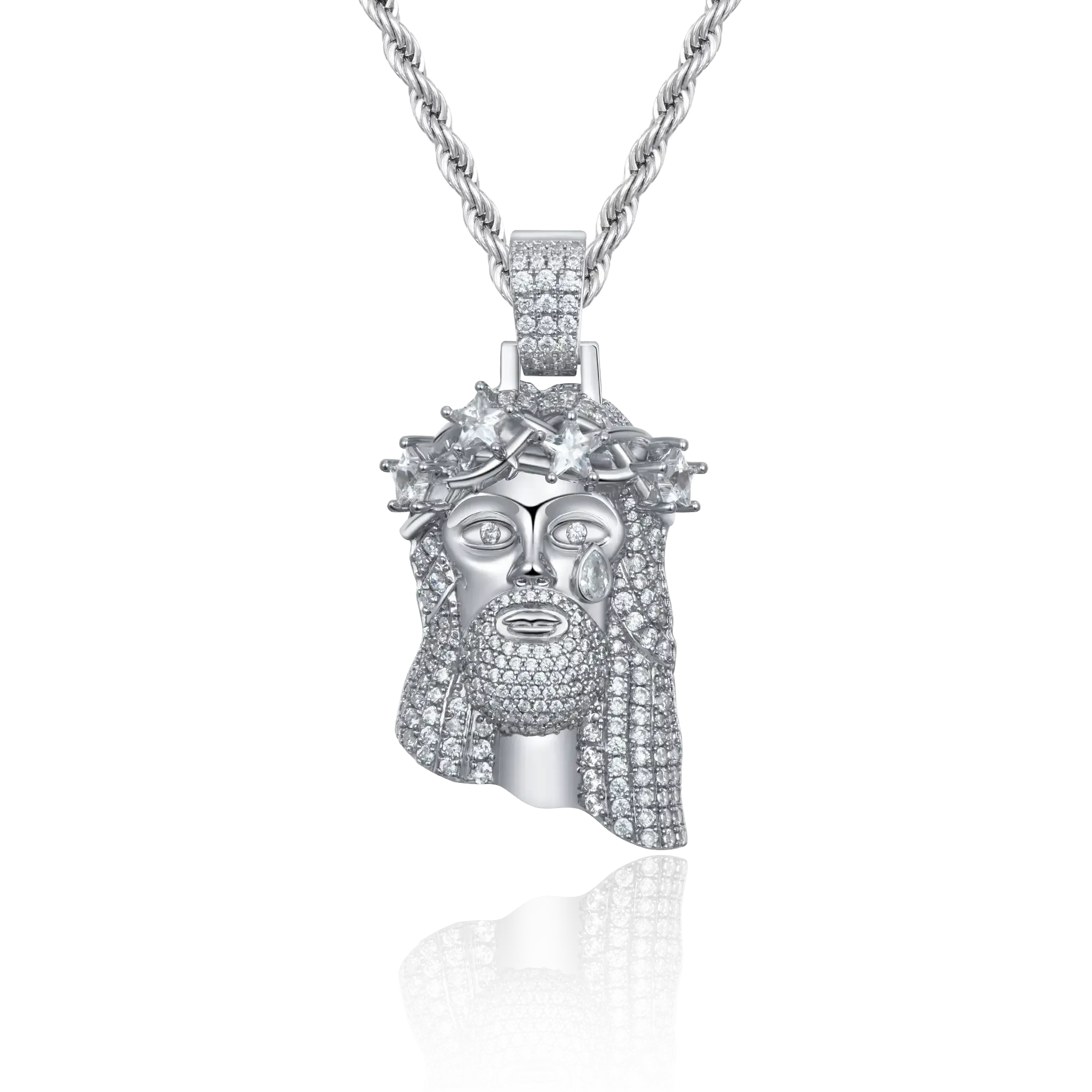 White Gold Stellar Jesus Pendant - Small