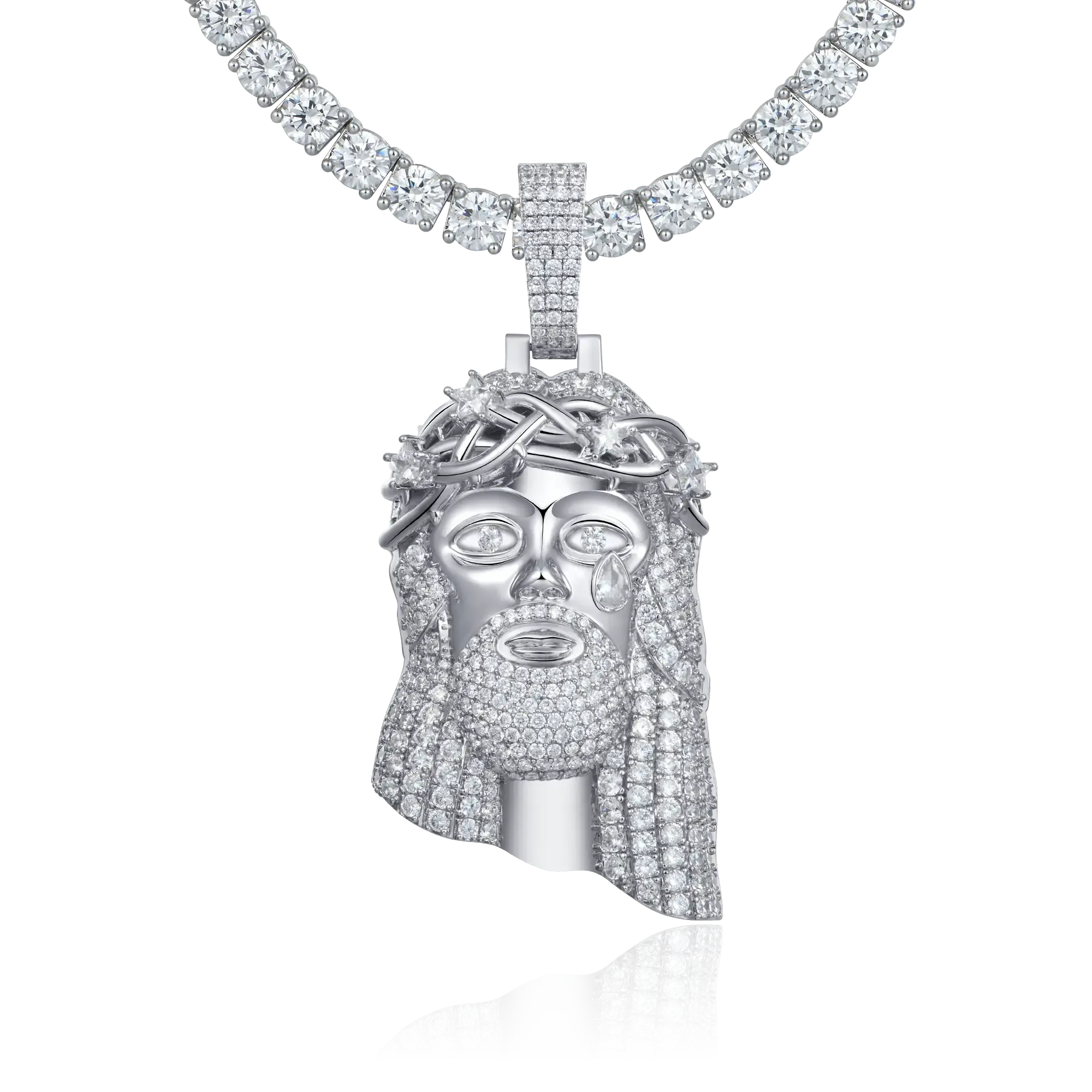 White Gold Stellar Jesus Pendant - Small