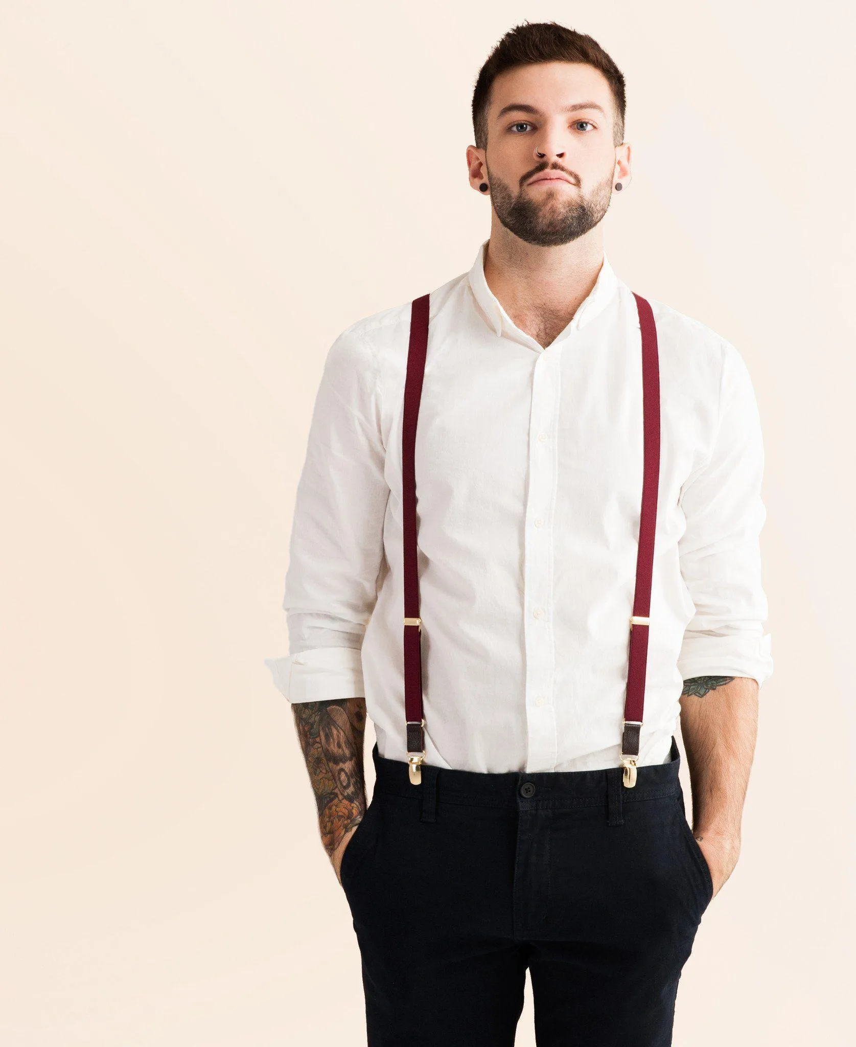 Winter Berry - Skinny Burgundy Suspenders