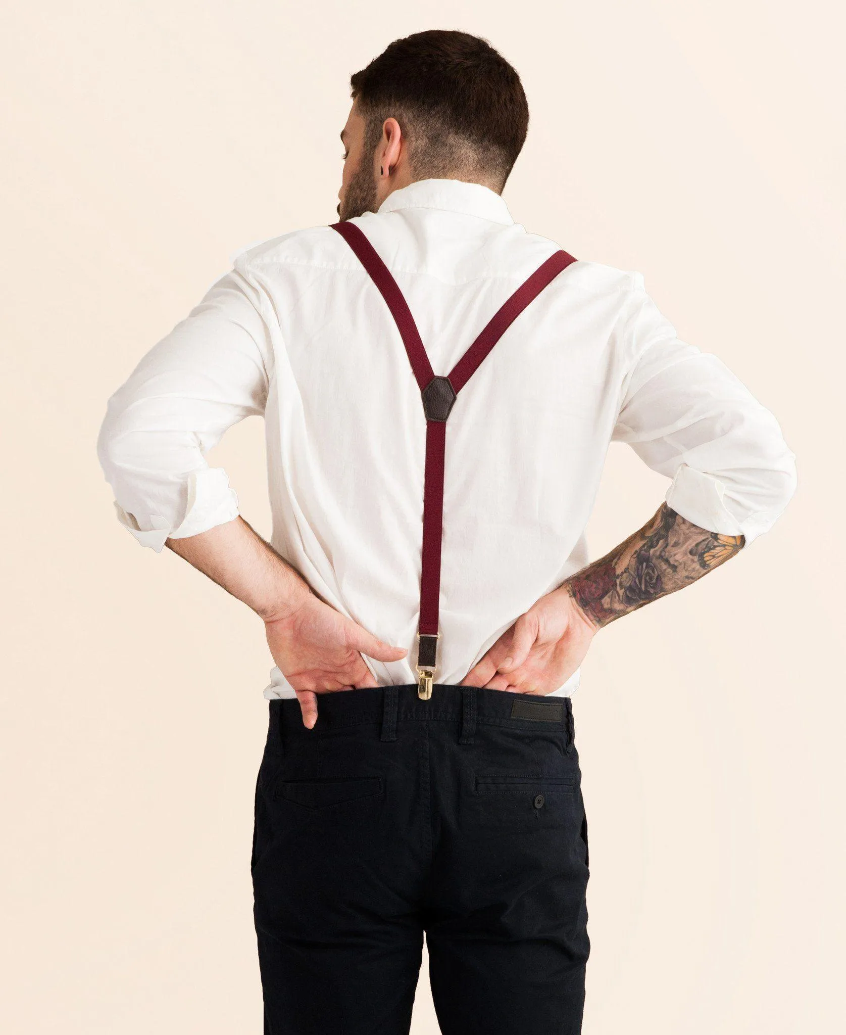 Winter Berry - Skinny Burgundy Suspenders