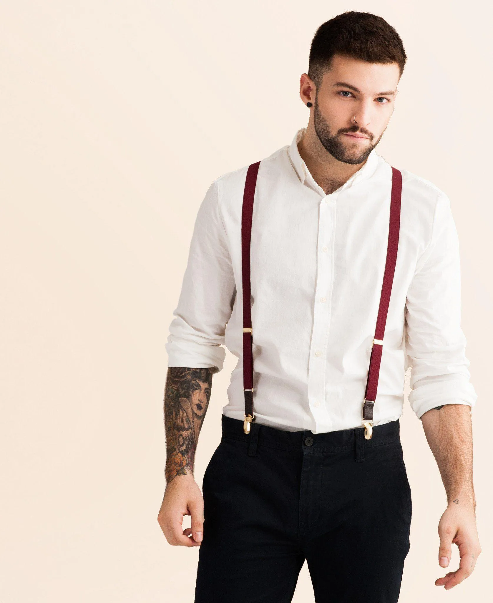Winter Berry - Skinny Burgundy Suspenders