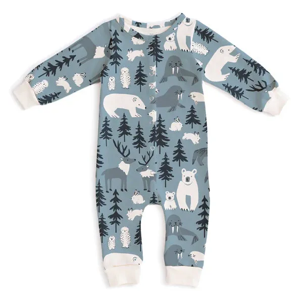 Winter Water Factory - French Terry Jumpsuit - Blue Northern Animals