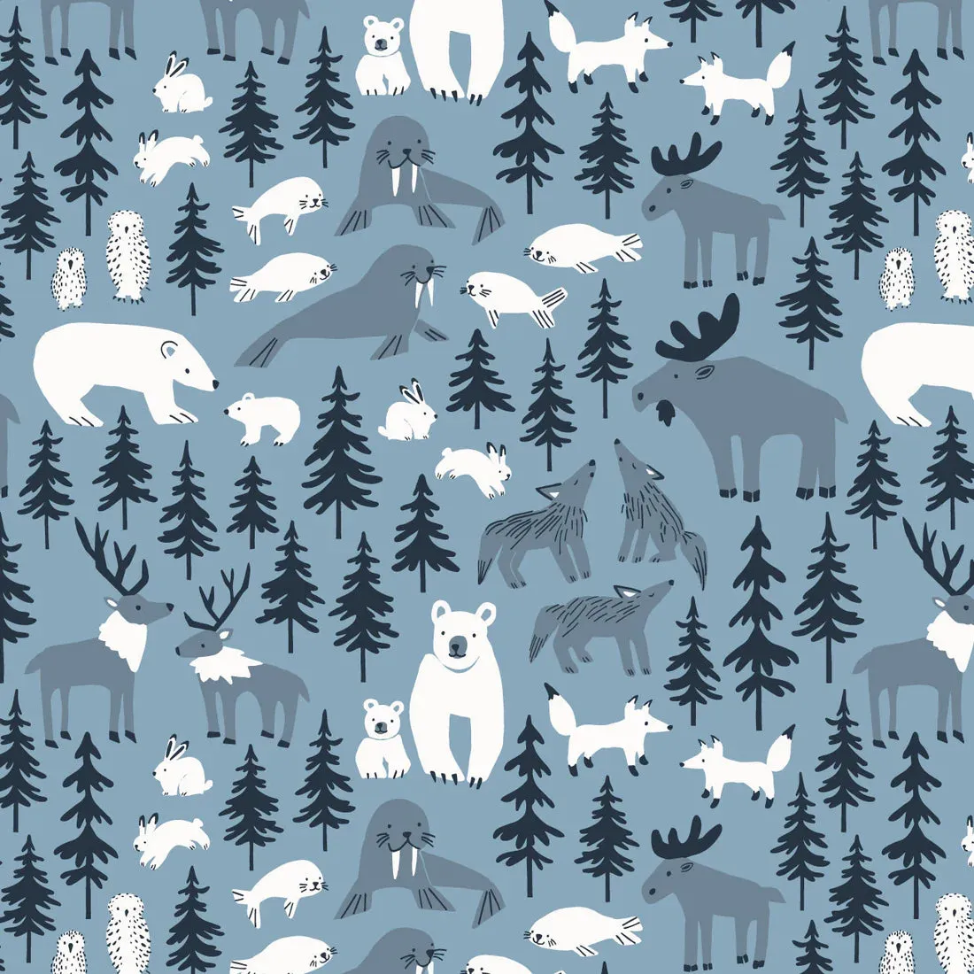 Winter Water Factory - French Terry Jumpsuit - Blue Northern Animals