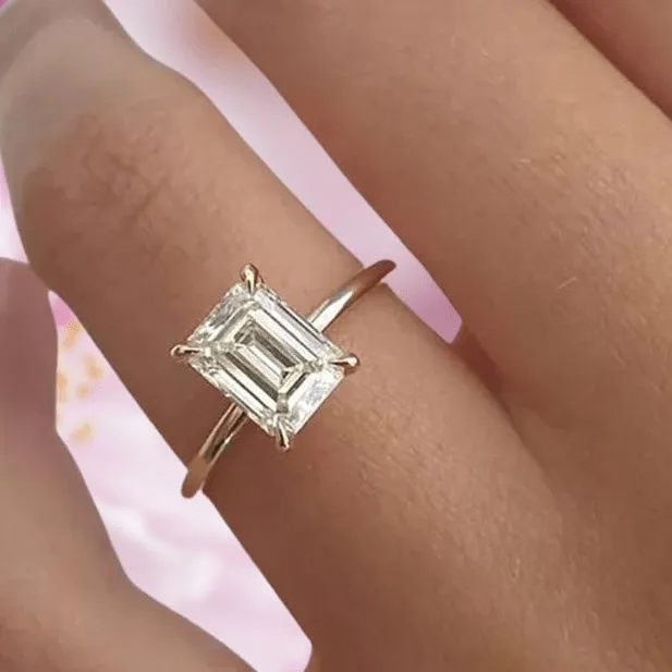 Yellow Gold Emerald Cut 3.5 Carat Solitaire Engagement Ring