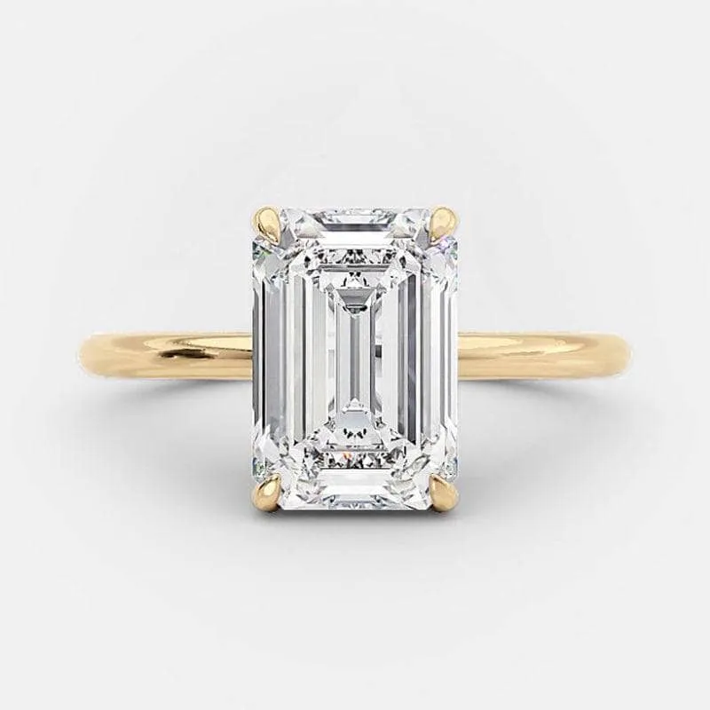 Yellow Gold Emerald Cut 3.5 Carat Solitaire Engagement Ring