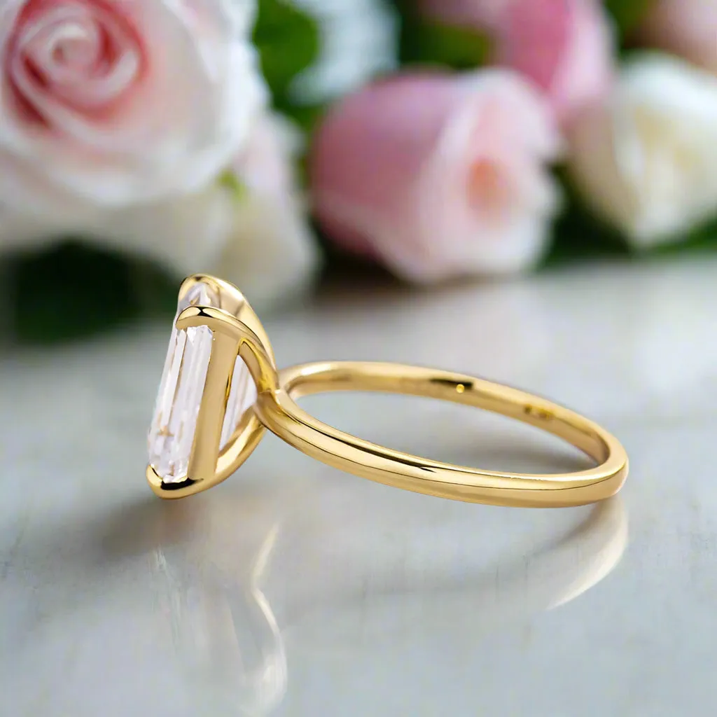Yellow Gold Emerald Cut 3.5 Carat Solitaire Engagement Ring