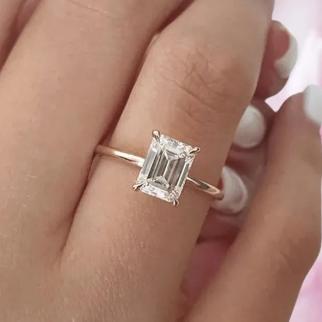 Yellow Gold Emerald Cut 3.5 Carat Solitaire Engagement Ring
